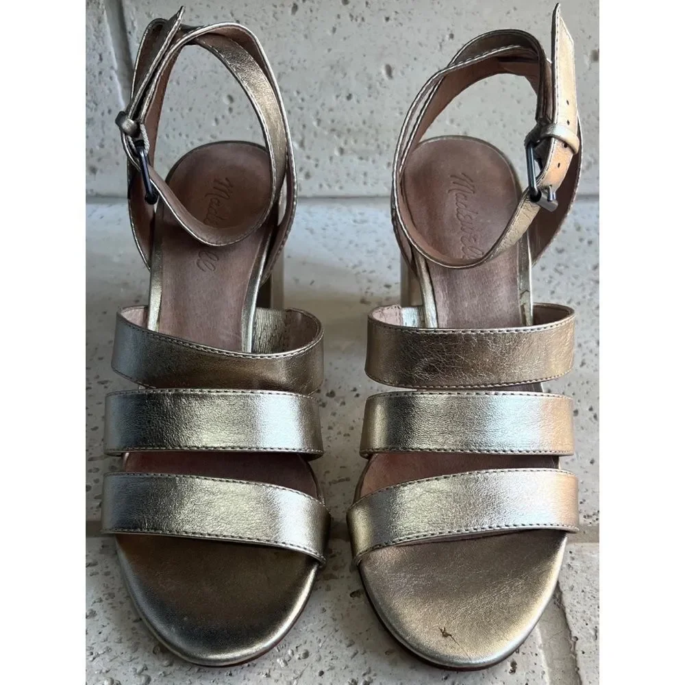 Madewell Women’s Metallic White Gold Bistra 3 Strap Maria Sandals Sz 8 H2158 NIB